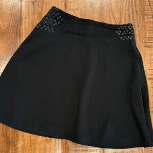 The Kooples Glossy Crepe & Grommets Semi-Circle Mini Skirt Black (M)